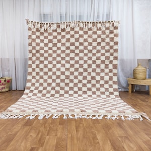 Large beige and white checkered rug, Moroccan Berber checkered rug, Checkered area rug, Checkerboard Rug, Area Rug, Checker Rug