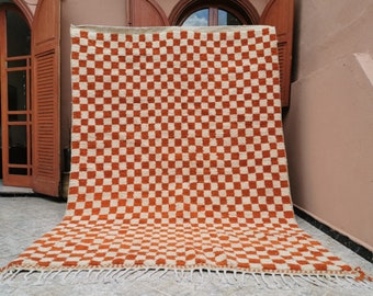 Custom Orange and white checker rug, Moroccan Berber checkered rug - Checkerboard Runner - Checkered Runner - Free shipping