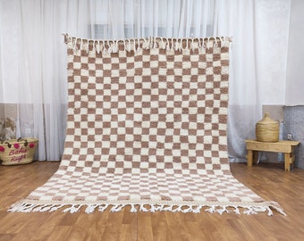 Large beige and white checkered rug, Moroccan Berber checkered rug, Checkered area rug -Checkerboard Rug -beniourain rug, Soft Colored Rug