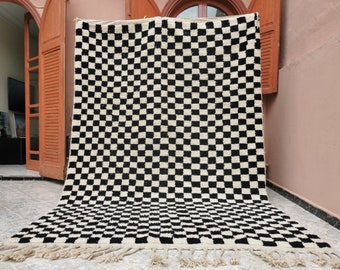 Custom Moroccan Berber Rug – Black and White Checkered Wool Carpet