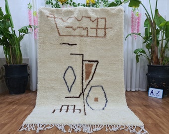 Marokkanischer Teppich Handgeknüpft - Beni Ourain Teppich - Wollteppich - Handgeknüpfter Teppich - Echter Lammwolle - weißer Teppich