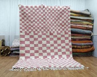 Custom Moroccan Pink checkred rug -Moroccan checkered rug - Moroccan checkerboard rug -Checkered area rug -Checkerboard Rug -beniourain rug