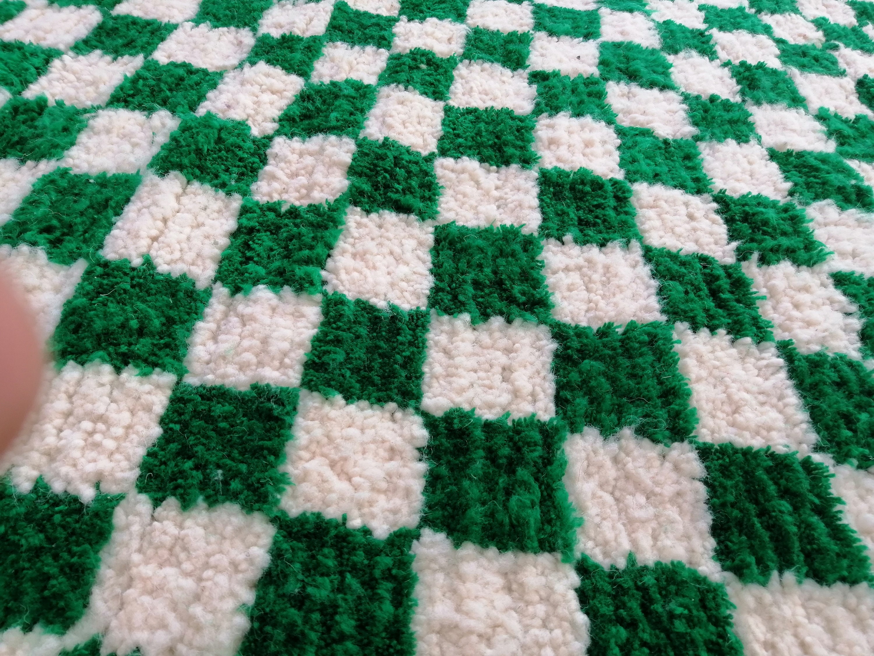 Green and white checker rug Moroccan Berber checkered rug Etsy