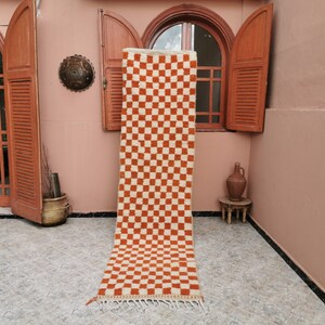 Custom Orange and white checker rug, Moroccan Berber checkered rug Checkerboard Runner Checkered Runner Free shipping image 7