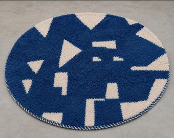 Alfombra redonda de lana tejida a mano, diseño abstracto marroquí.