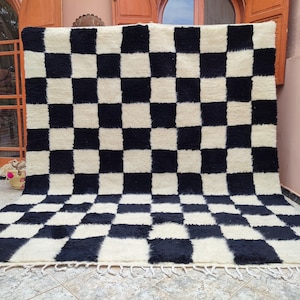 Large Black and White checkered rug, Moroccan Berber checkered rug, Checkered area rug-Checkerboard Rug beniourain rug, Soft black white Rug