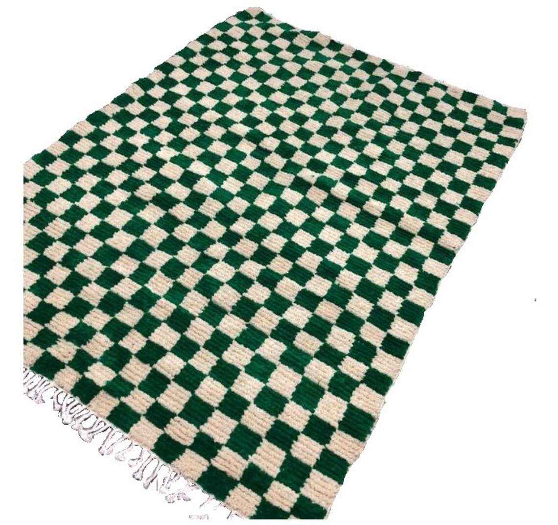 Green and white checker rug Moroccan Berber checkered rug Etsy