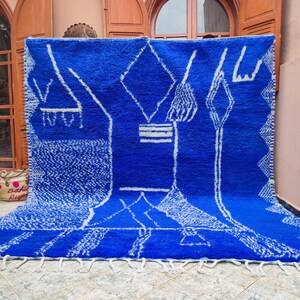 Op maat gemaakt boujadwollen vloerkleed, elektrisch blauw Marokkaans tapijt, bohodecor