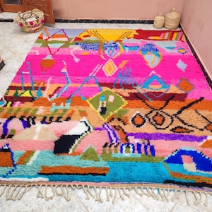 Erstaunlicher Mehrfarbiger Teppich Individueller Fabelhafter Boujaad Teppich Beni Ourain Teppich Handgemachter Teppich Marokkanischer Berber Teppich Bild 4