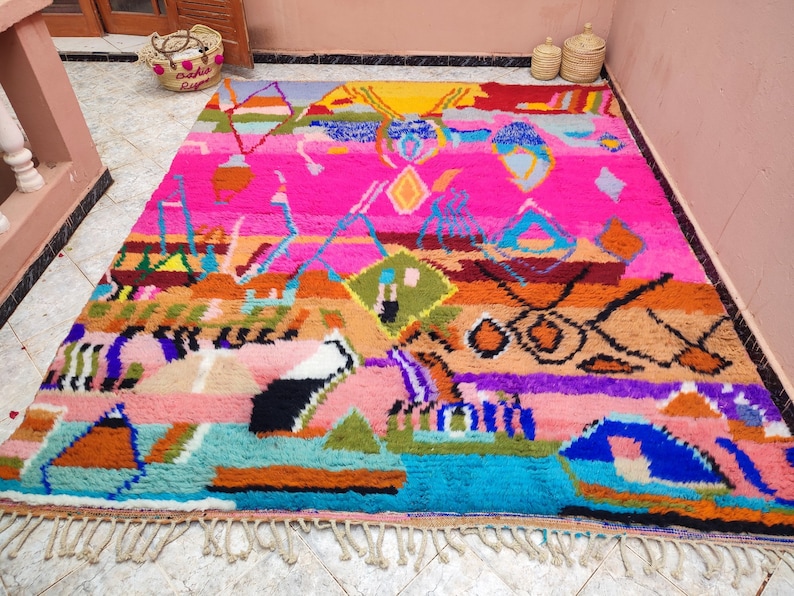 Amazing Multicolored Rug Custom Fabulous Boujaad Rug Beni Ourain Rug Handmade Rug Moroccan Berber Rug Traditional Moroccan Carpet image 4