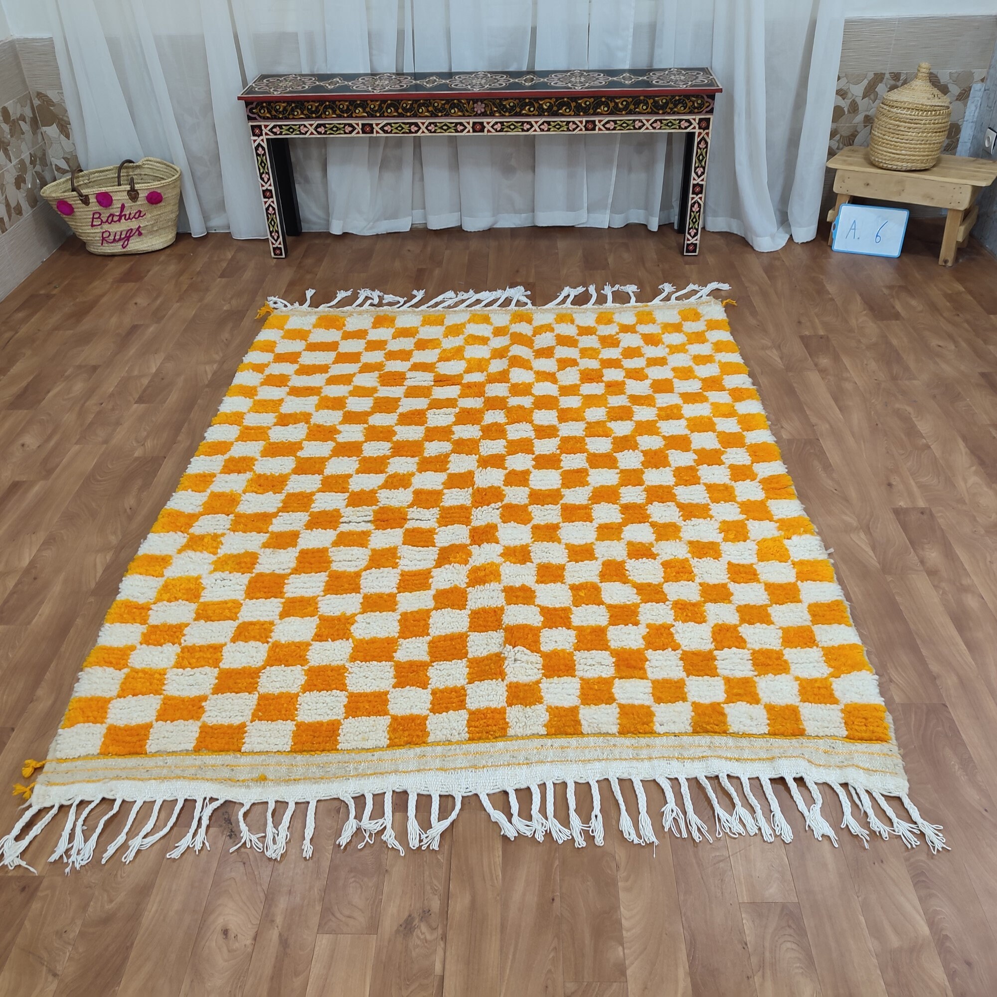 Large Diamond Orange and White Checkered Rug, Moroccan Handmade Rug ...