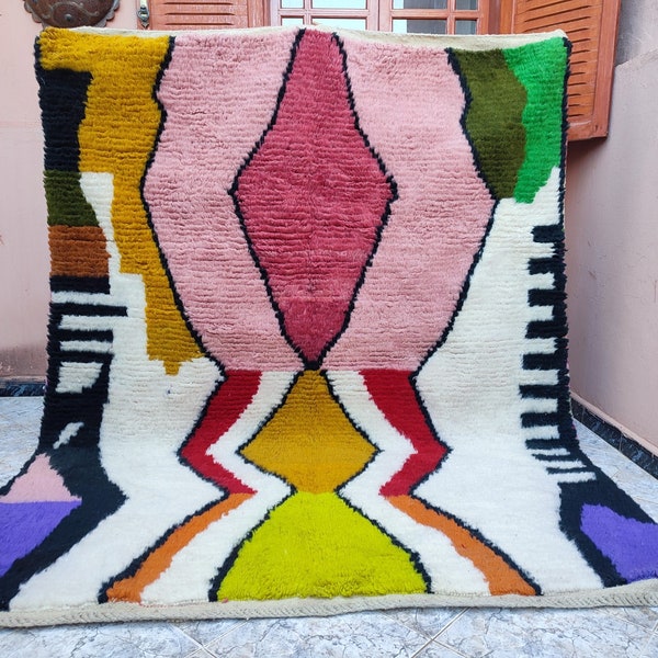 Unique HANDMADE BOUJAAD RUG, Moroccan High Quality Wool Rug, Hand-Woven Custom Rug, Stylish Moroccan Berber Rug, Multicolored Area Rug