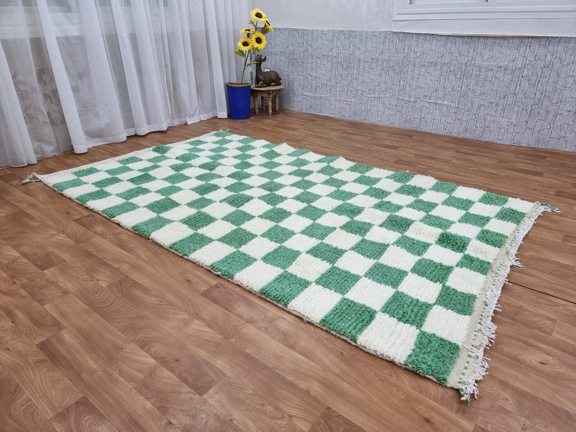 Light Green and White Checker Rug Moroccan Berber Checkered Etsy UK