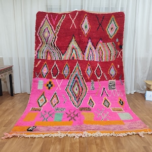 Wonderful Moroccan rug, Multicolored Wool Carpet, Custom Handmade rug, Authentic Boujaad rug, Bohemian style , moroccan rug, beniourain rug.
