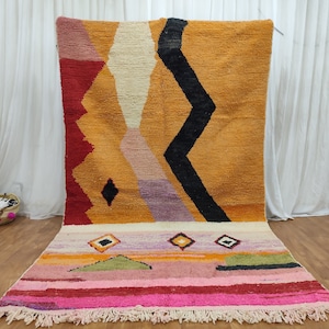 MOROCCAN RUG, Handmade  Rug, Sheep Wool Carpet, Multi Color Rug, Tribal Berebr Rug, Abstract Boujaad Rug.