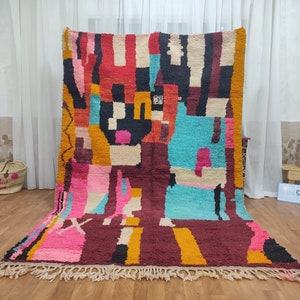 Wonderful Moroccan rug, Multicolored Wool Carpet, Custom Handmade rug, Authentic Boujaad rug, Bohemian style , moroccan rug, beniourain rug.