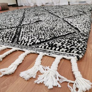 4.66 X 7.94 feet Moroccan Rug Handwoven Wool carpet , black Beni Ourain rug, moroccan carpet , moroccan berber rug , area rug 4.66 x 7.94 ft