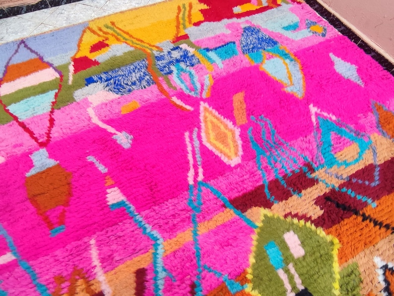 Erstaunlicher Mehrfarbiger Teppich Individueller Fabelhafter Boujaad Teppich Beni Ourain Teppich Handgemachter Teppich Marokkanischer Berber Teppich Bild 9