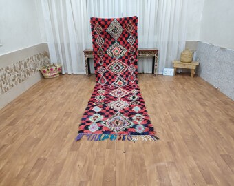 BERBER MOROCCAN RUG, Vintage Tribal Runner Rug, Red And Black Rug, Checkered Handmade Rug, Authentic Cotton  Carpet, Geometric Moroccan Rug.