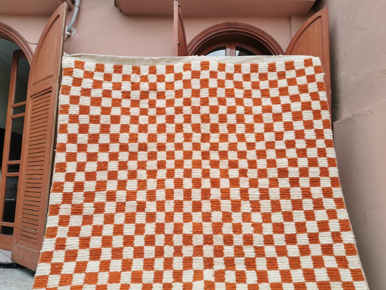 Custom Orange and white checker rug, Moroccan Berber checkered rug Checkerboard Runner Checkered Runner Free shipping image 5