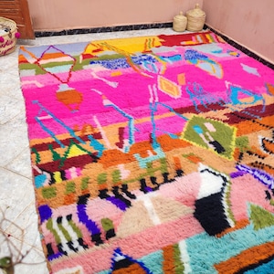 Erstaunlicher Mehrfarbiger Teppich Individueller Fabelhafter Boujaad Teppich Beni Ourain Teppich Handgemachter Teppich Marokkanischer Berber Teppich Bild 5