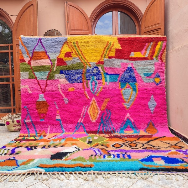 Erstaunlicher Mehrfarbiger Teppich - Individueller Fabelhafter Boujaad Teppich - Beni Ourain Teppich - Handgemachter Teppich - Marokkanischer Berber Teppich