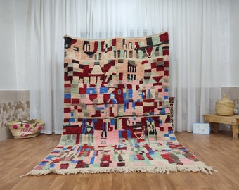 Alfombra marroquí auténtica, alfombra Boujad fabulosa, alfombra Azilal, alfombra multicolor abstracta, alfombra marroquí hecha a mano, alfombra boho, alfombra de lana