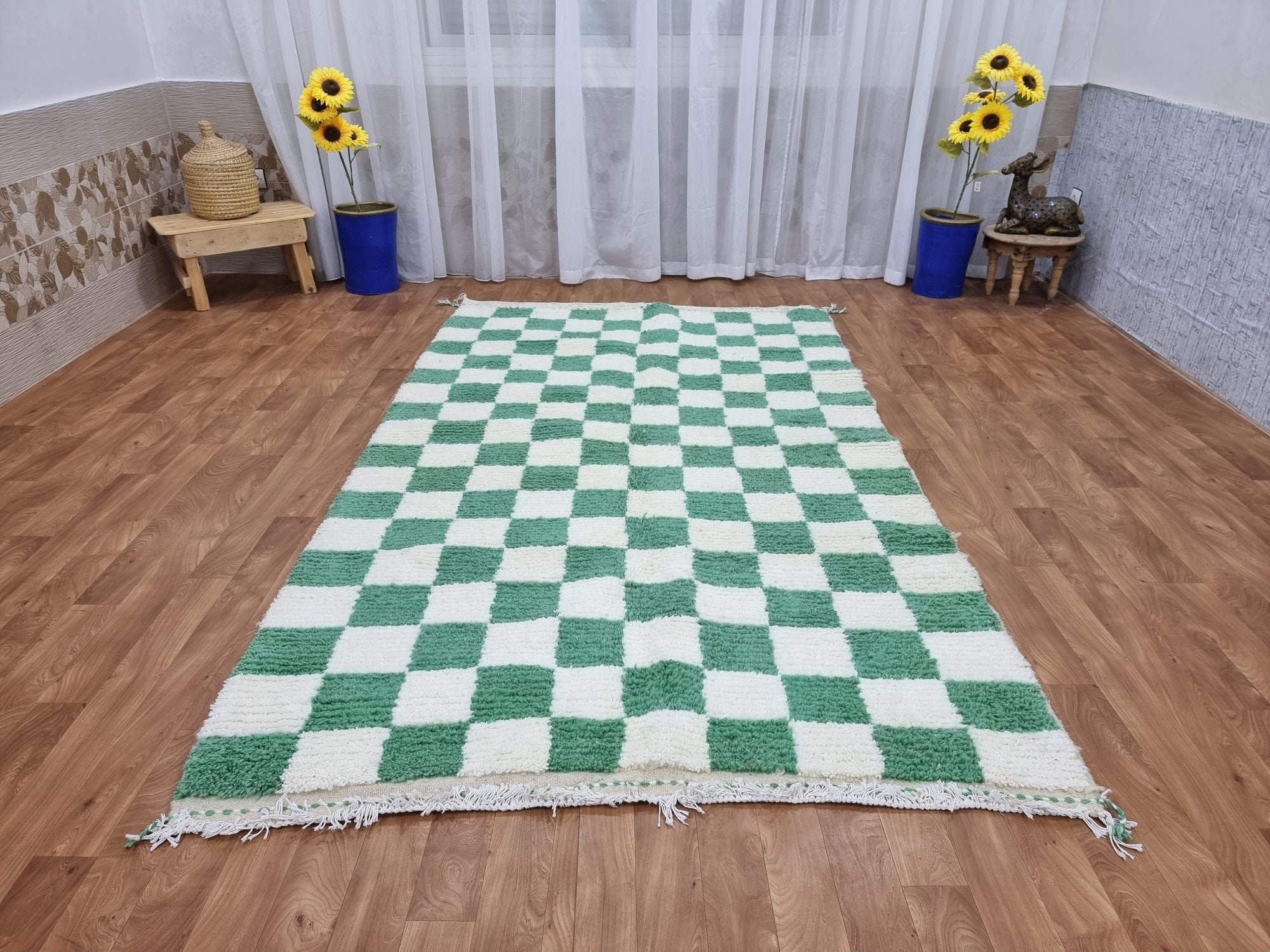 Light Green and white checker rug Moroccan Berber checkered Etsy