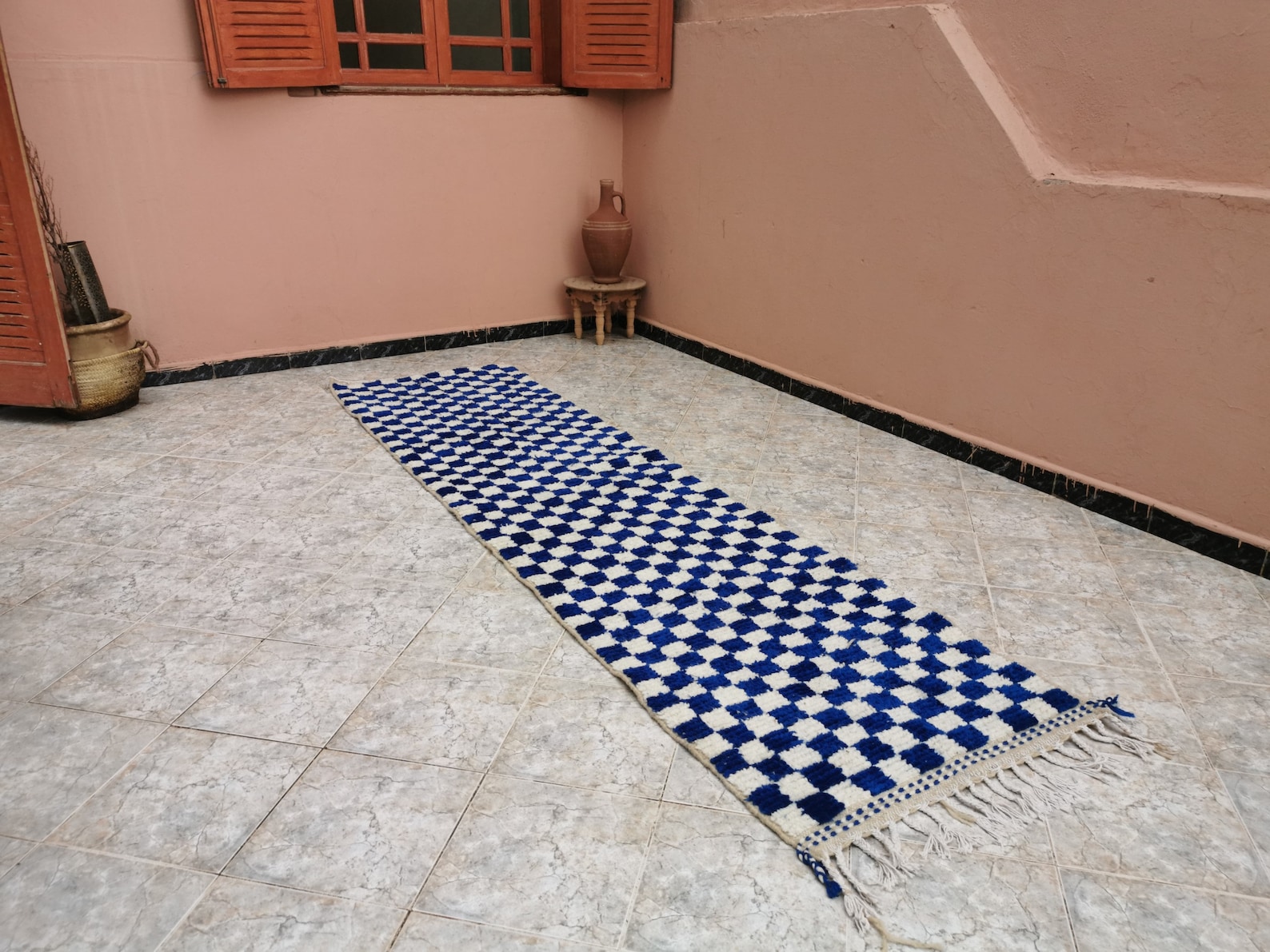 Large Blue and White Checkered Rug Moroccan Berber Checkered Etsy