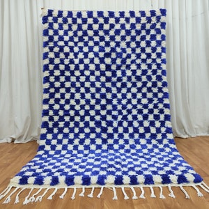 handmade rug for living room, Custom handmade Rug, cheeckered moroccan rug blue and white ,wool sheep rug ,Moroccan Area Rug, beautiful rug