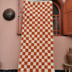 Custom Orange and white checker rug, Moroccan Berber checkered rug Checkerboard Runner Checkered Runner Free shipping image 9