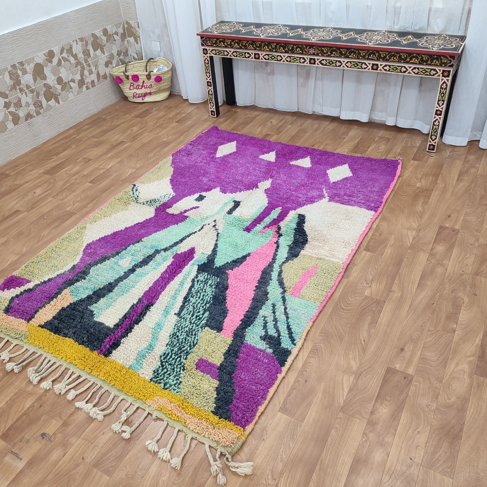 ハンドメイドのブジャードウールラグ – マルチカラーのモロッコ