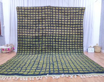 Handmade Boujaad Wool Rug – Black and Green Abstract Moroccan Berber Carpet