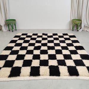 Large black and white checkered rug, Moroccan Berber checkered rug, Checkered area rug-Checkerboard Rug beniourain rug, Soft black white Rug