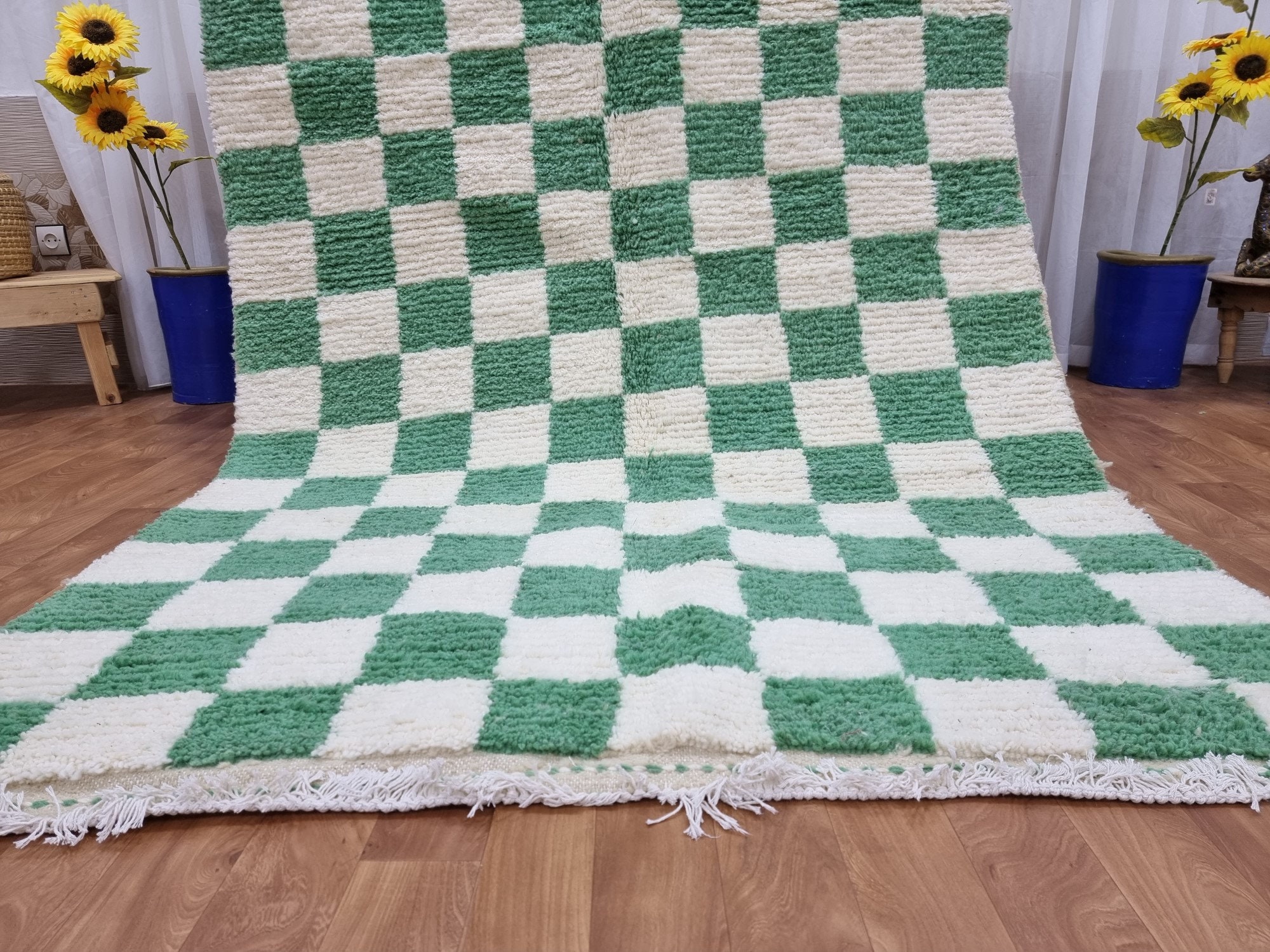 Light Green and White Checker Rug Moroccan Berber Checkered Etsy UK