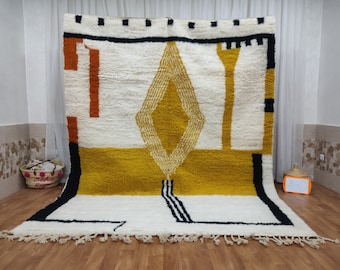 Handwoven Moroccan Boujaad Rug, Abstract Berber Wool Carpet, Colorful Bohemian Home Decor
