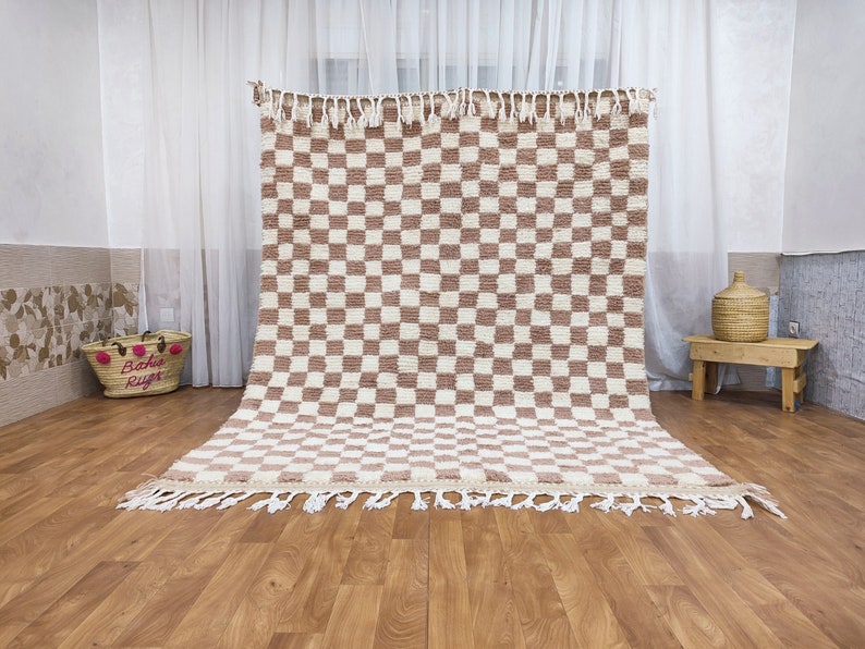 Large beige and white checkered rug, Moroccan Berber checkered rug, Checkered area rug -Checkerboard Rug -beniourain rug, Soft Colored Rug 