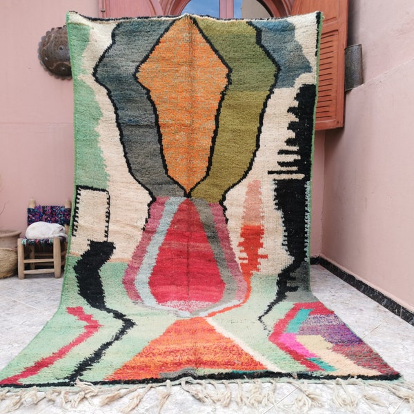 Handmade Boujad Wool Rug, Authentic Moroccan Carpet, Abstract Multicolored Design