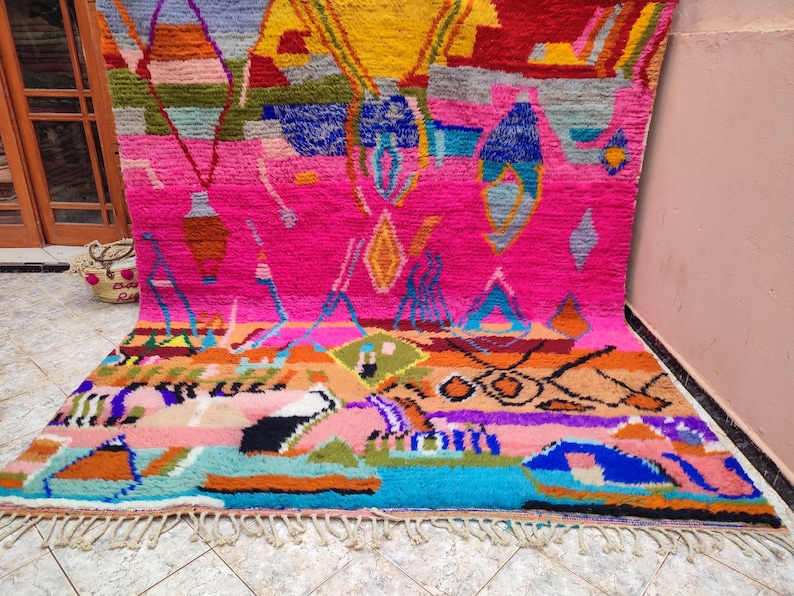 Erstaunlicher Mehrfarbiger Teppich Individueller Fabelhafter Boujaad Teppich Beni Ourain Teppich Handgemachter Teppich Marokkanischer Berber Teppich Bild 3
