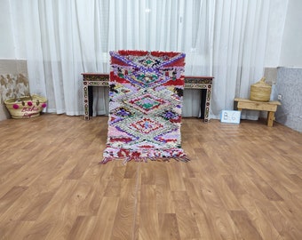 Handmade Boucherouite Rug – Vintage Moroccan Cotton Berber Carpet