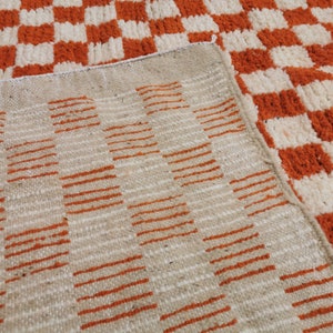 Custom Orange and white checker rug, Moroccan Berber checkered rug Checkerboard Runner Checkered Runner Free shipping image 6