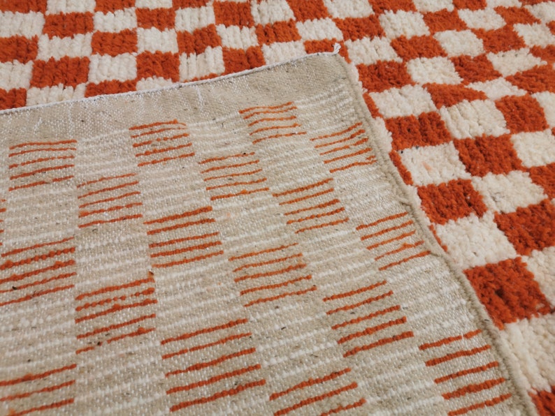 Custom Orange and white checker rug, Moroccan Berber checkered rug Checkerboard Runner Checkered Runner Free shipping image 6