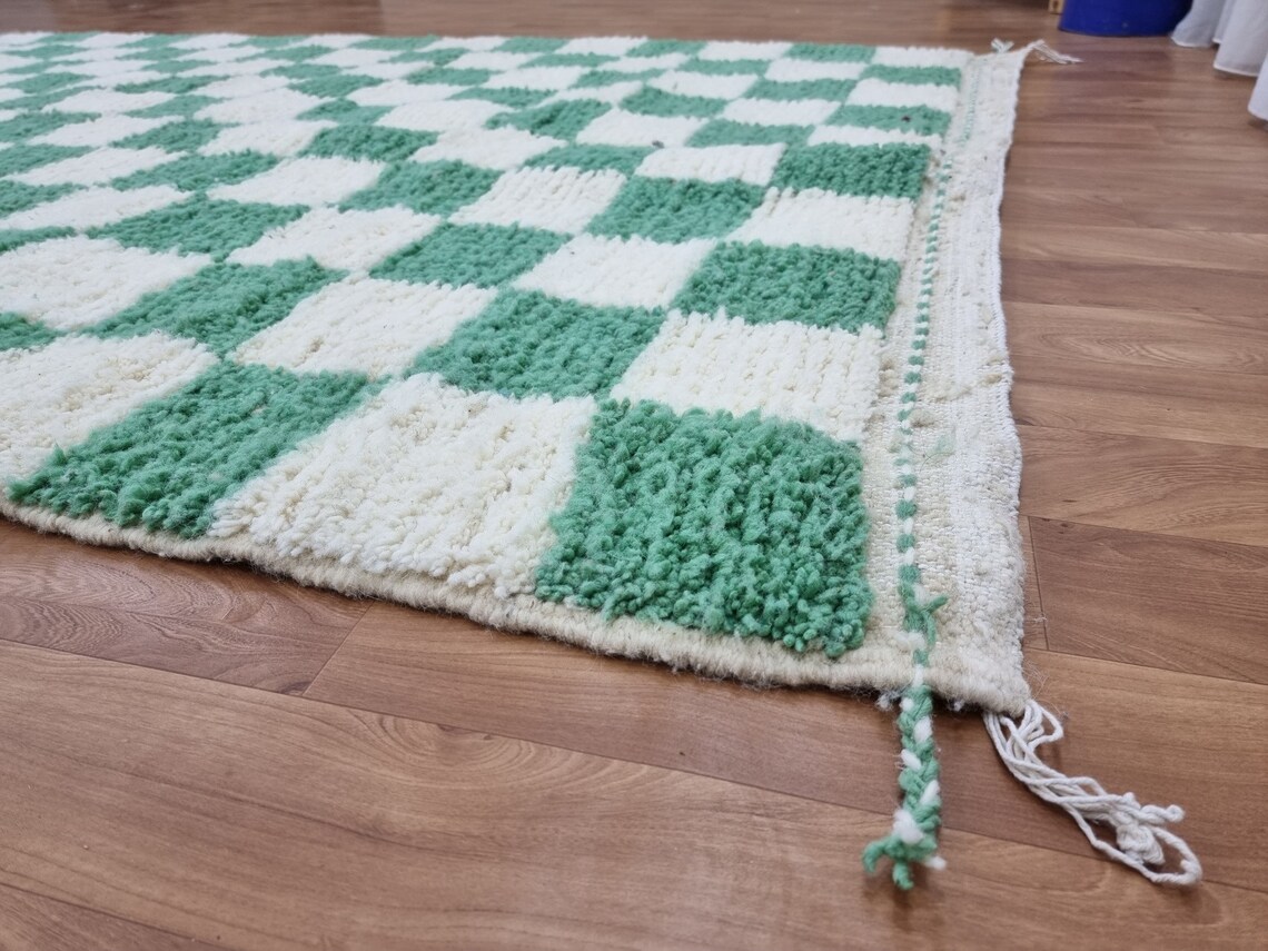 Light Green and white checker rug Moroccan Berber checkered Etsy