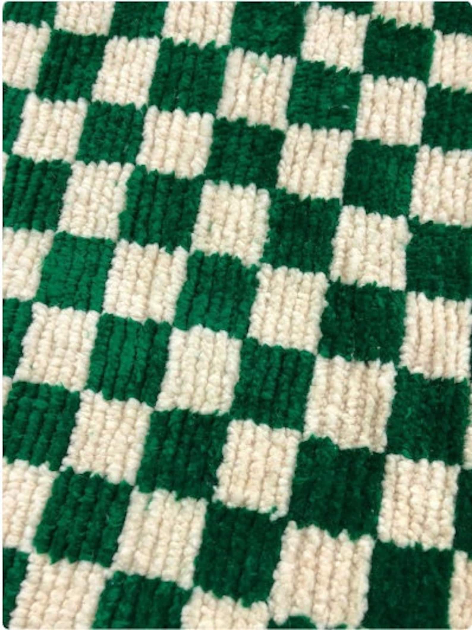 Large Green and White Checkered Rug Moroccan Berber Checkered Etsy