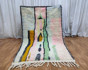 Handmade Wool Berber Rug – Green Abstract Boujaad Moroccan Carpet