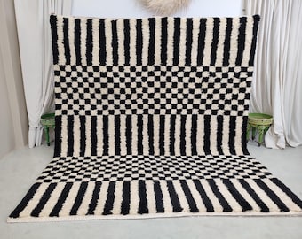 Custom Black & White Checkered Wool Rug – Handmade Moroccan Berber