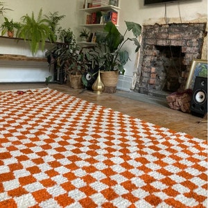 Custom Orange and white checker rug, Moroccan Berber checkered rug Checkerboard Runner Checkered Runner Free shipping image 10