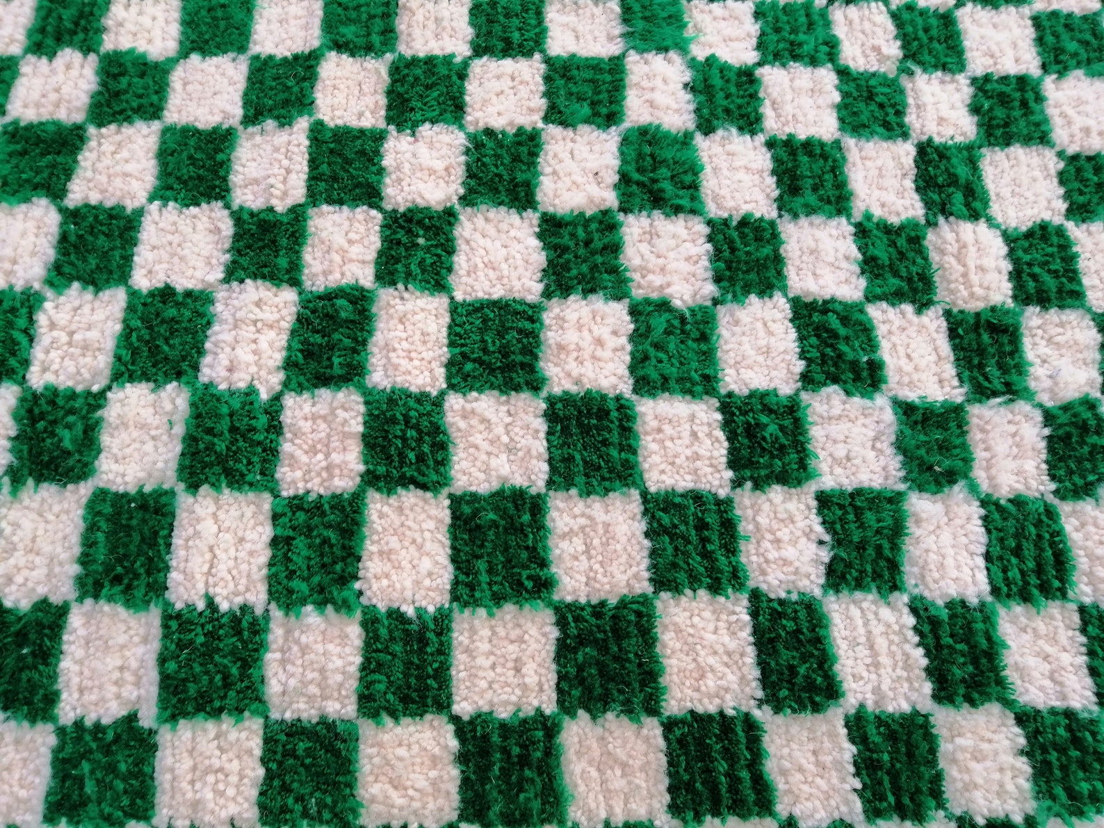 Large Green and White Checkered Rug Moroccan Berber Checkered Etsy