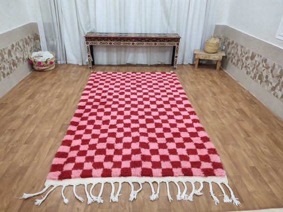 Large Pink and Red Checkered Rug, Moroccan Berber Checkered Large Pink and Red Checkered Rug, Moroccan Berber Checkered