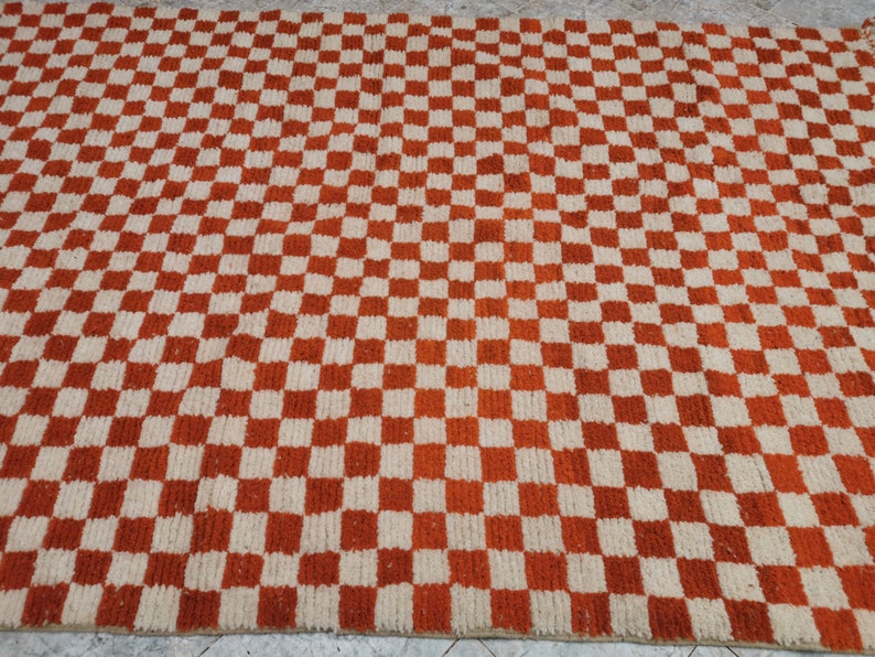 Custom Orange and white checker rug, Moroccan Berber checkered rug Checkerboard Runner Checkered Runner Free shipping image 2